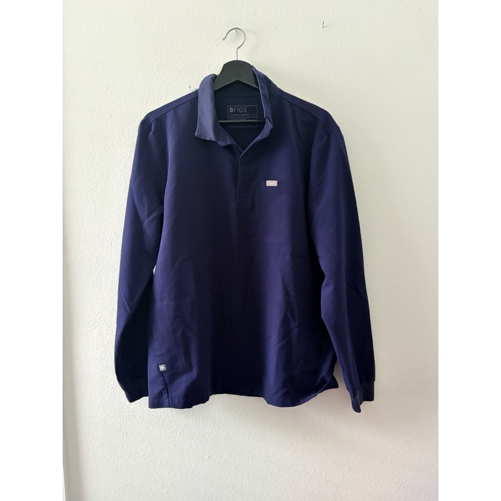 Figs Technical Collection Mens M Navy Blue Long Sleeve Scrub Top Pocket Uniform